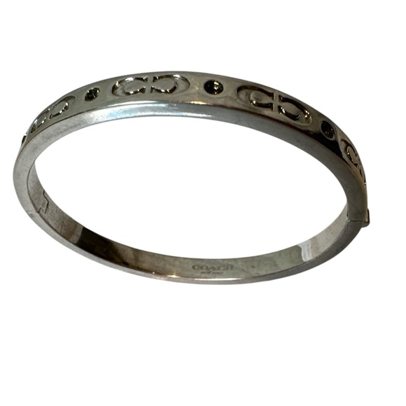Coach Kissing C Hinged Silver with Green Crystals Bracelet - Picture 9 of 11